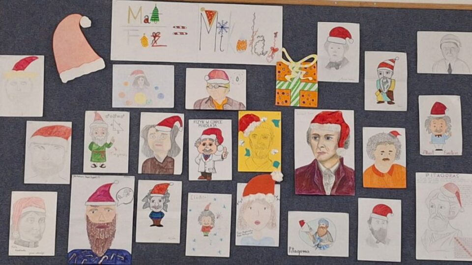 "Znany matematyk-fizyk w czapce Mikołaja"